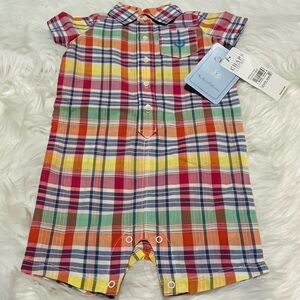 NEW Chaps Baby 6 Months Bodysuit Romper Plaid One Piece Newborn Collection